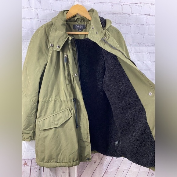 Coffee Shop New York Womens Size Large Olive Green Sherpa Lined Hooded Jacket - Picture 2 of 13